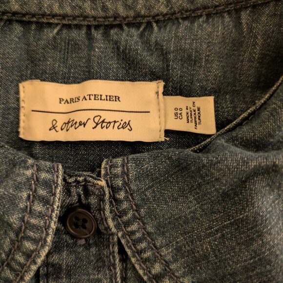 & Other Stories Peter Pan Collar Blue Denim Shirt, Size 0 - Picture 4 of 5